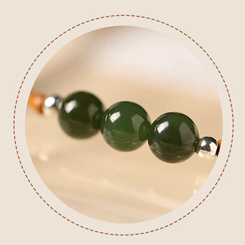 Glücksarmband aus Hetian-Jade und Olivenkern, 6 mm Perlen
