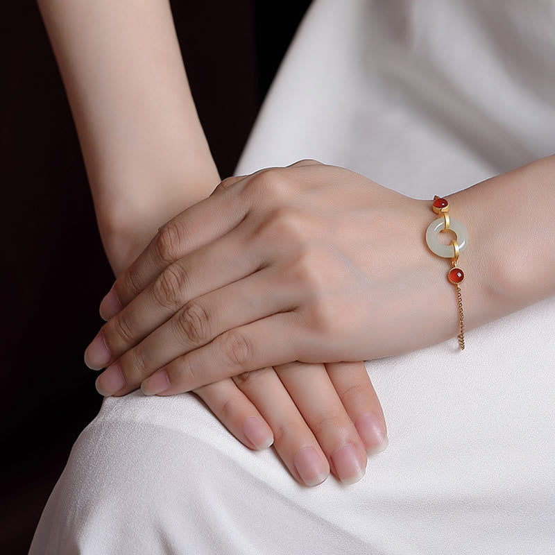 Hetian Jade Peace Buckle Glücksarmband 16+3cm Wohlstand