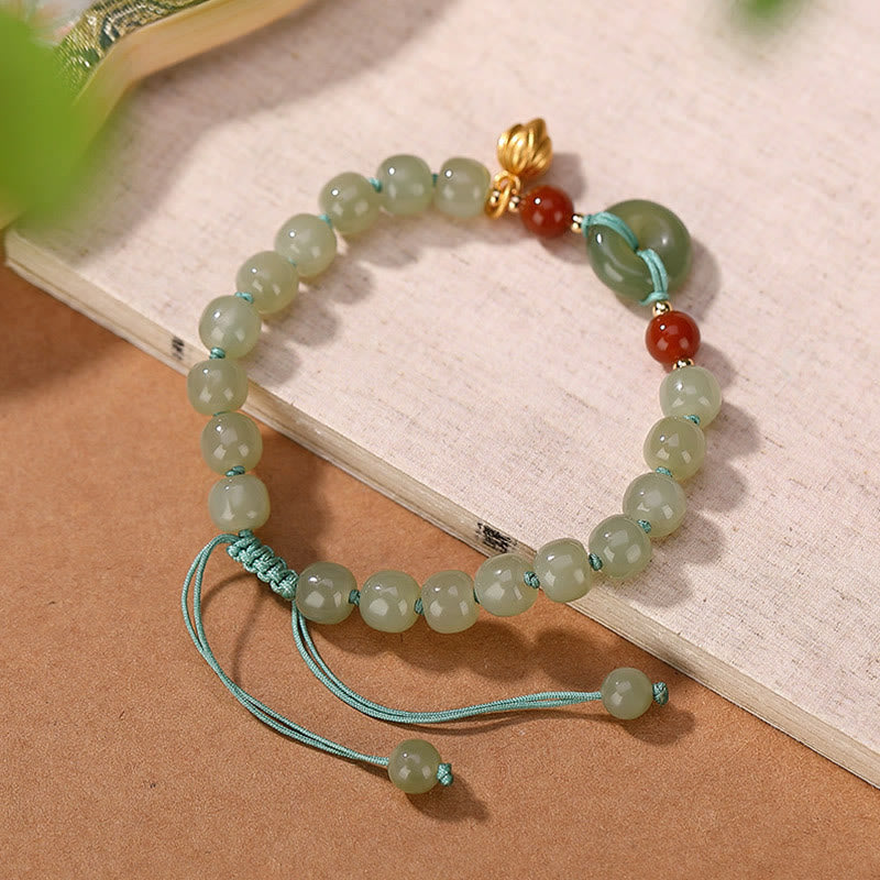 Hetian Jade Peace Buckle Glücksarmband 6x7mm | Heilende Klänge
