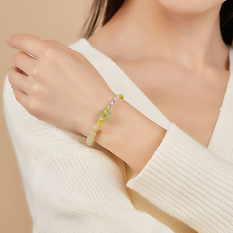 Glücksarmband mit Hetian-Jade-Friedensschnalle | Sterlingsilber-Anhänger