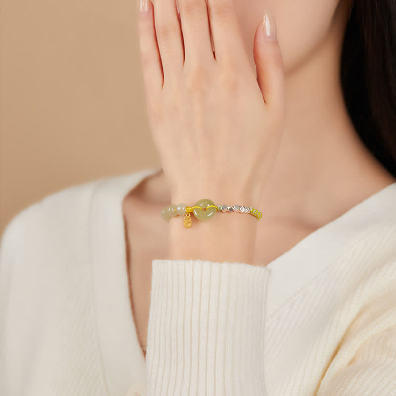 Glücksarmband mit Hetian-Jade-Friedensschnalle | Sterlingsilber-Anhänger