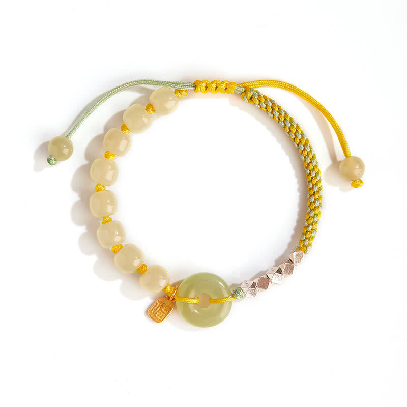 Glücksarmband mit Hetian-Jade-Friedensschnalle | Sterlingsilber-Anhänger