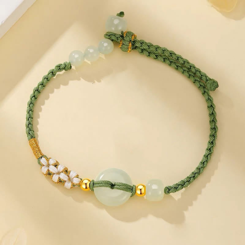 Hetian Jade Peace Buckle Luck Peach Blossom Geflochtenes Armband