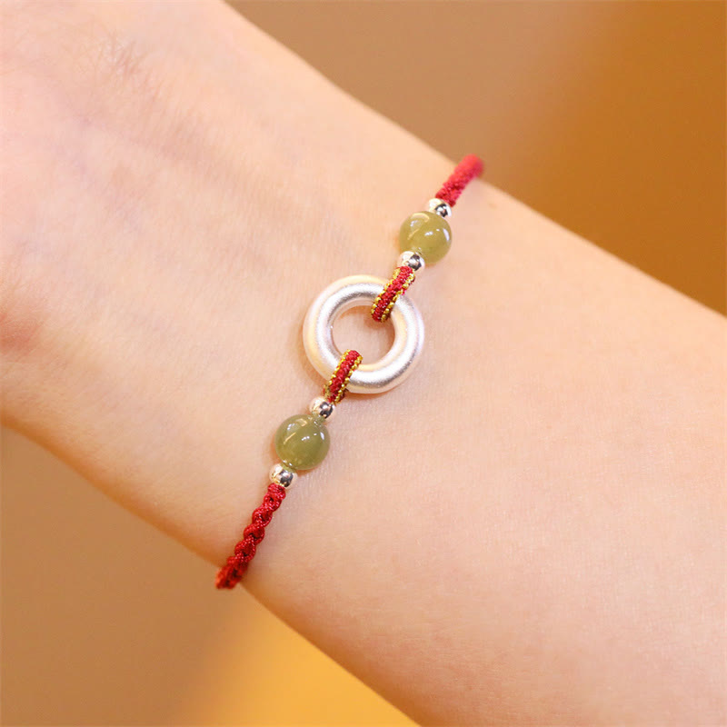 Hetian Jade Peace Buckle Rotes Schnurarmband