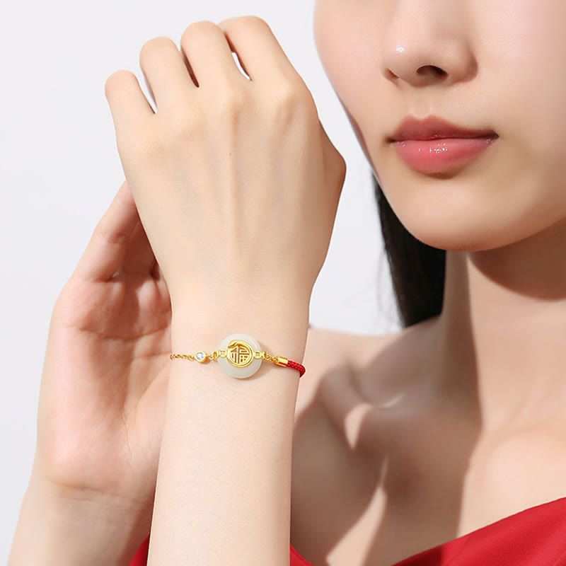 Hetian Jade Peace Buckle Rotes Schnurarmband