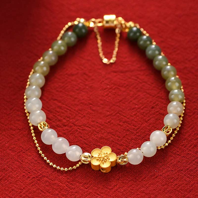 Glücksarmbänder aus Hetian-Jade, Pfirsichblüte, 6 mm und 8 mm, Unisex
