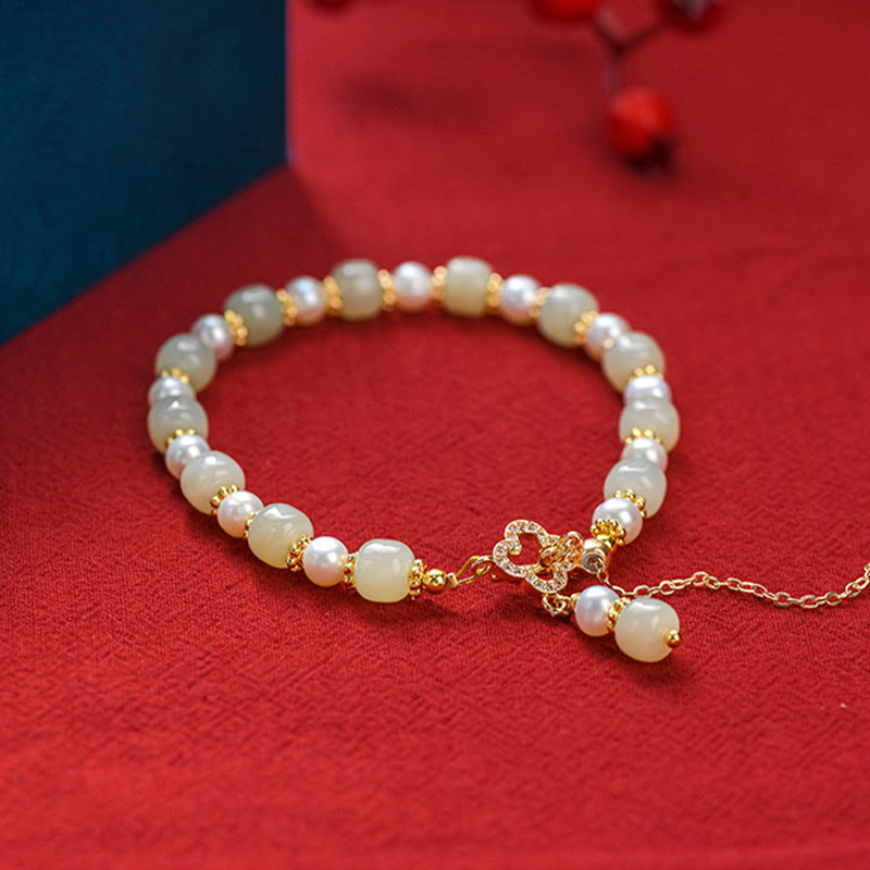 Hetian Jade Pearl Abundance Armband für Wohlstand und Ausgeglichenheit
