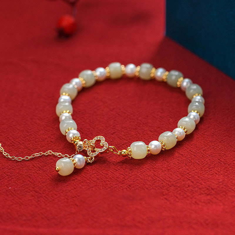 Hetian Jade Pearl Abundance Armband für Wohlstand und Ausgeglichenheit