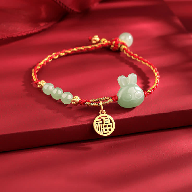 Hetian Jade Rotes Schnurarmband für Glück und Freude, 15–17 cm