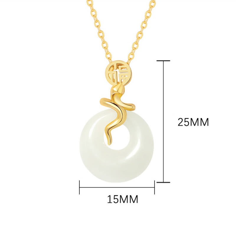 Halskette mit Schlangen-Friedensschnalle aus Hetian-Jade