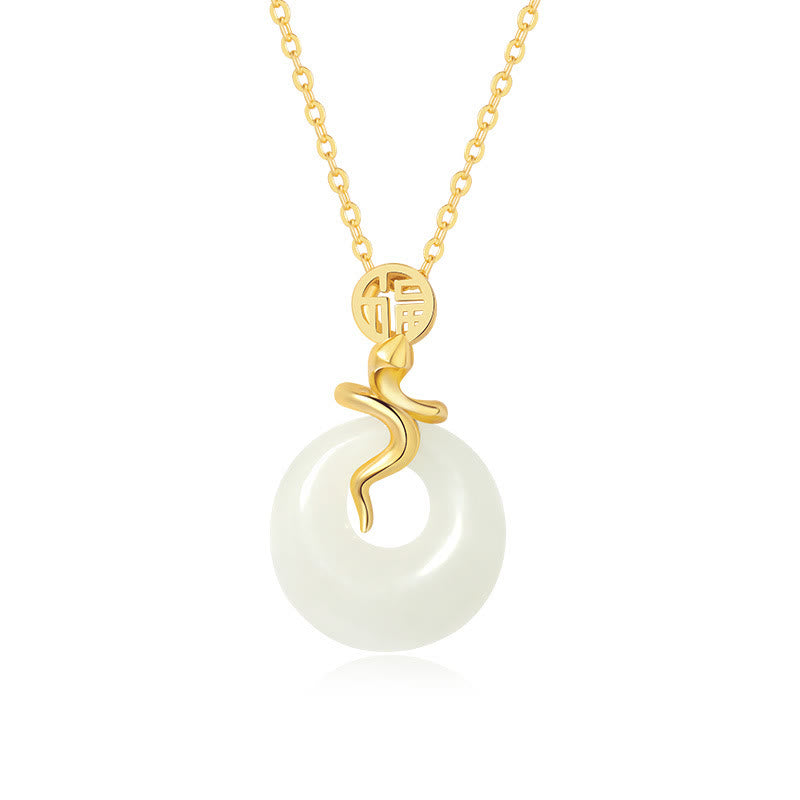 Halskette mit Schlangen-Friedensschnalle aus Hetian-Jade