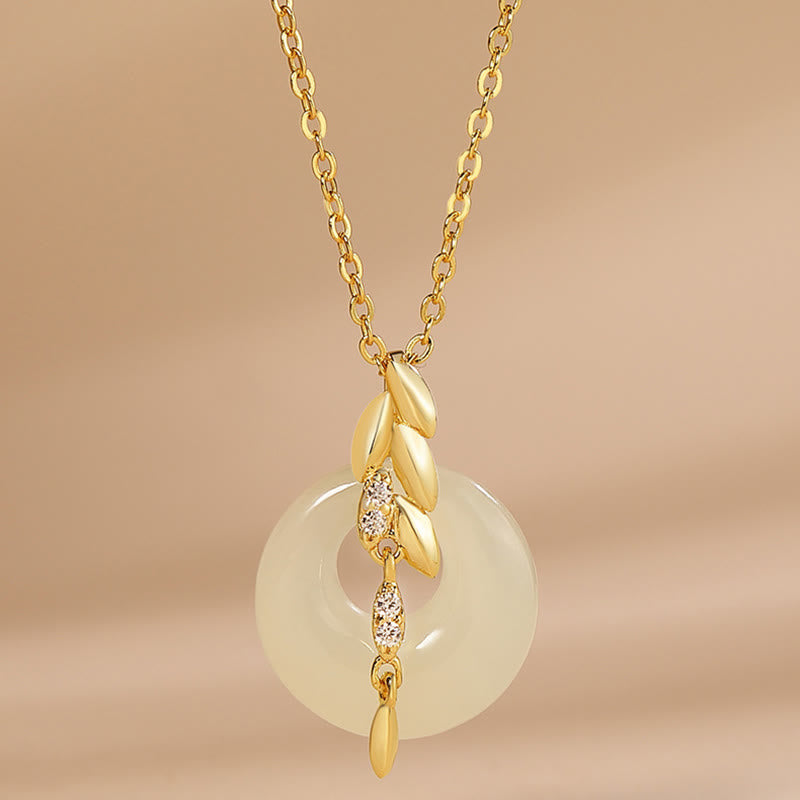 Halskette mit Weizenanhänger aus Hetian-Jade mit Zirkon-Akzent