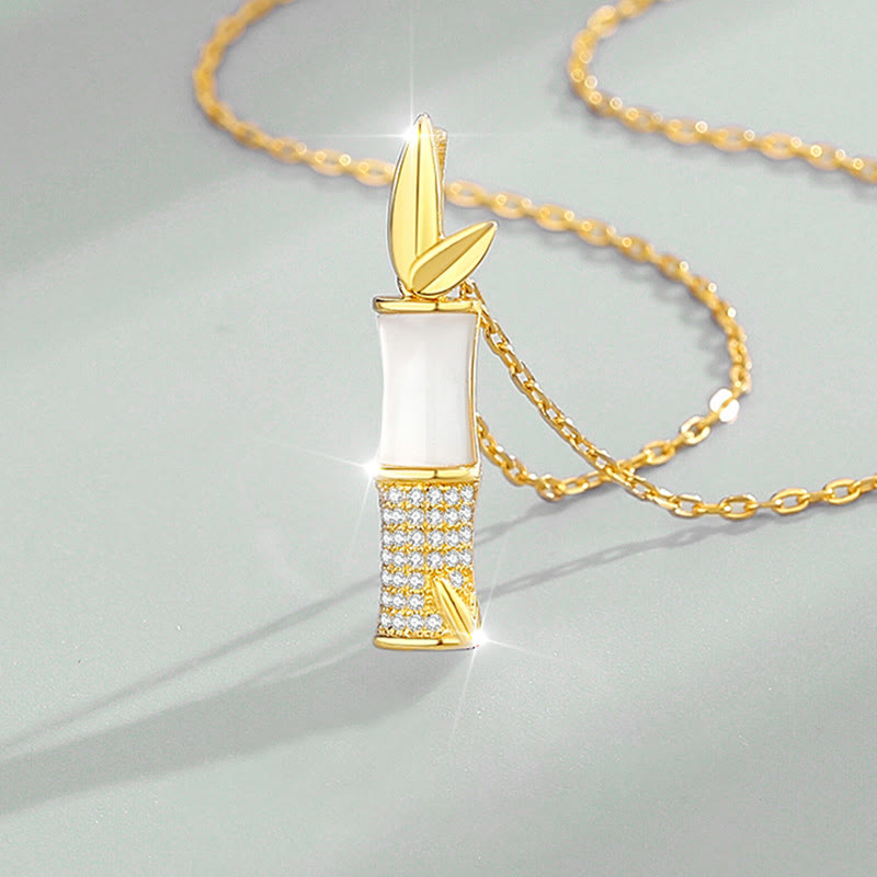 Hetian White Jade Bamboo Halskette für Glück | Sterling Silber