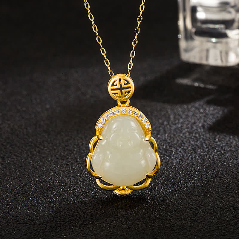 Hetian Weiße Jade Buddha Halskette 925 Sterling Silber Schutz Anhänger