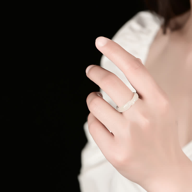 Hetian White Jade & Cyan Jade Koi Fisch Erfolgsring