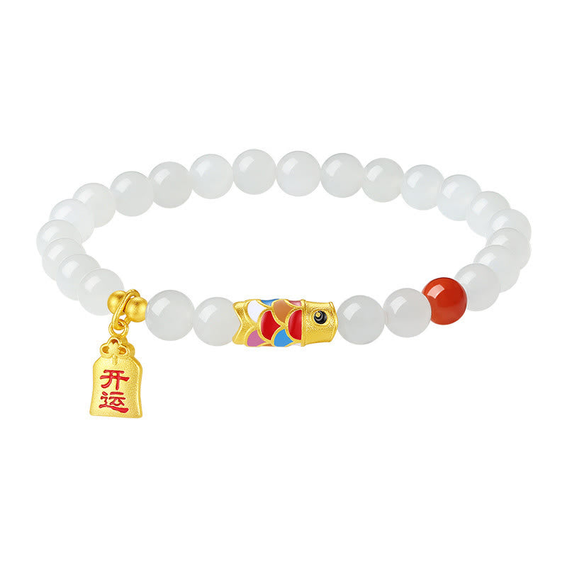 Armband aus Hetian-Weiß-Jade für Schutz, Glück und Freude