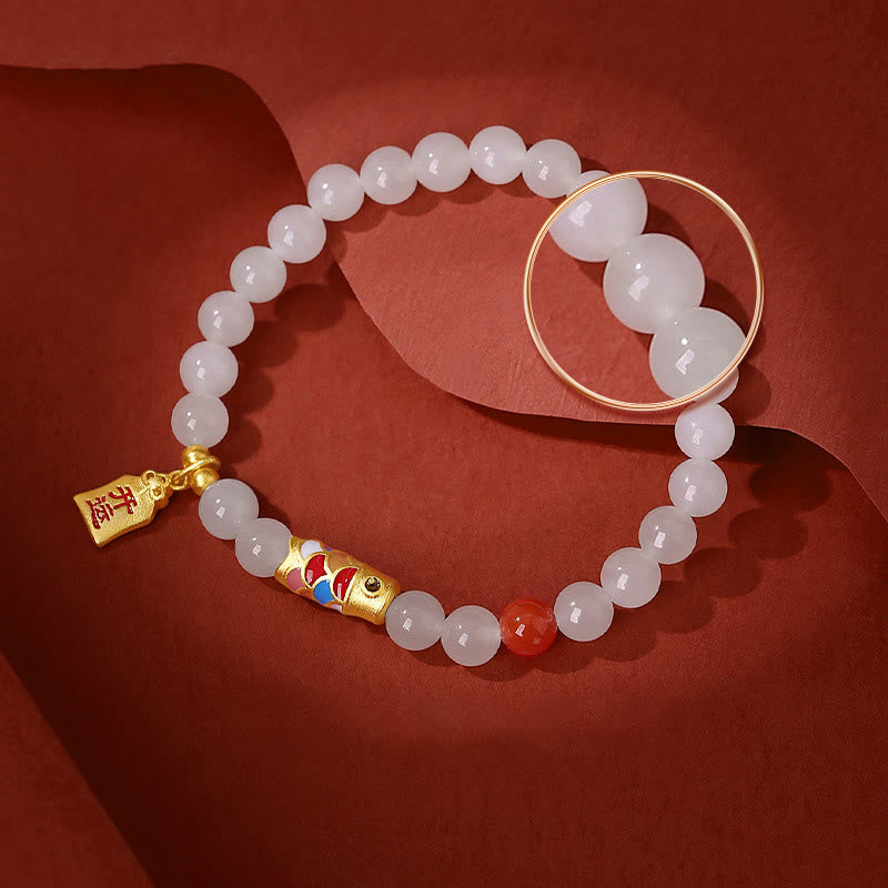 Armband aus Hetian-Weiß-Jade für Schutz, Glück und Freude