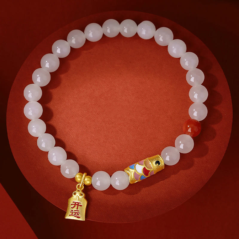 Armband aus Hetian-Weiß-Jade für Schutz, Glück und Freude
