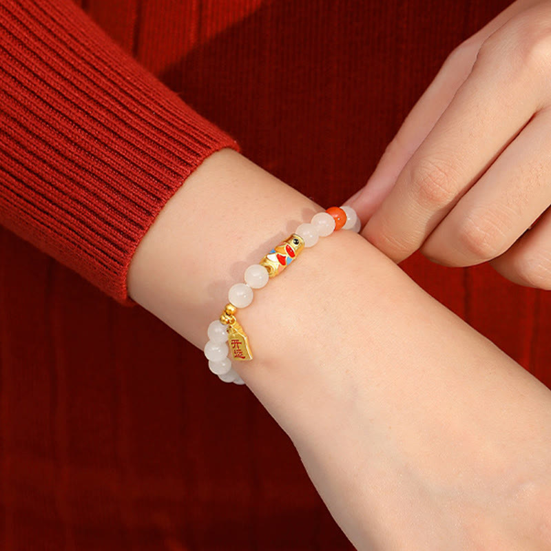 Armband aus Hetian-Weiß-Jade für Schutz, Glück und Freude