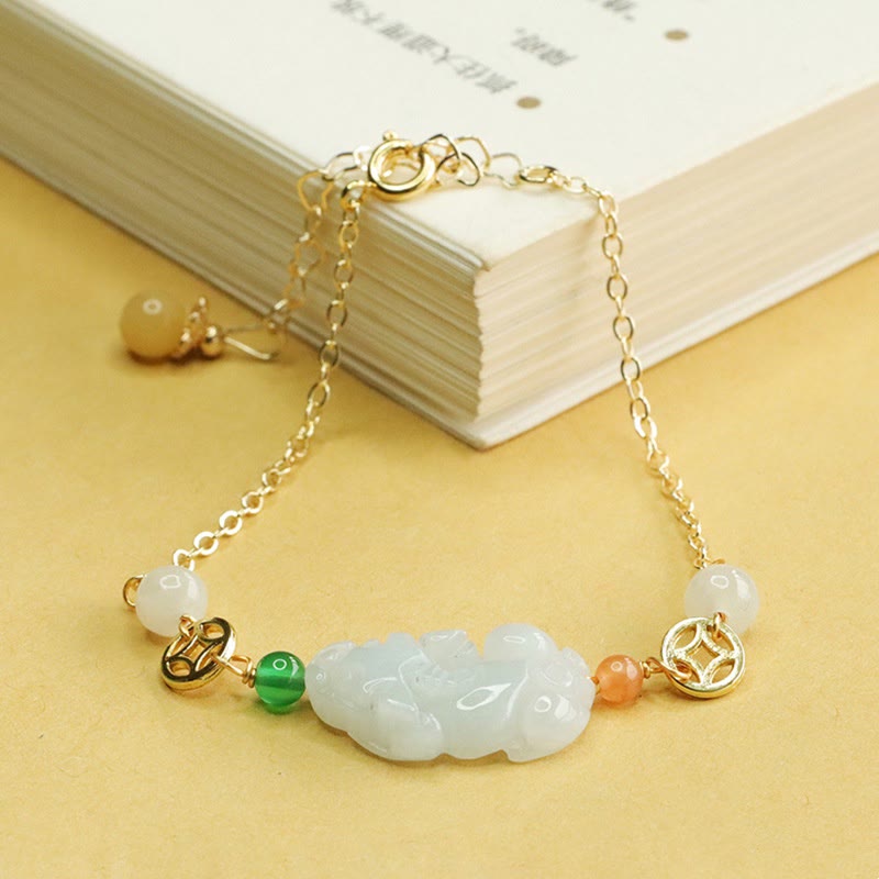 PiXiu-Armband aus Jade und Kupfer mit verstellbarem Handgelenk von 14–20 cm