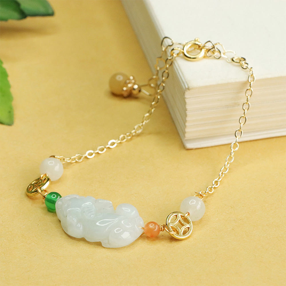 PiXiu-Armband aus Jade und Kupfer mit verstellbarem Handgelenk von 14–20 cm