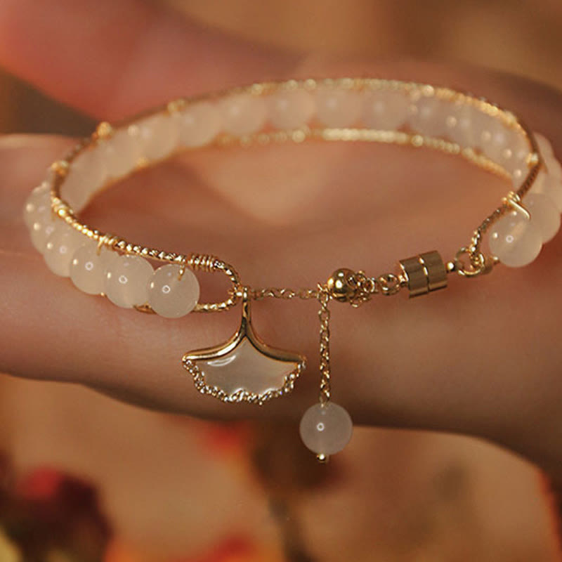 Jade-Ginkgoblatt-Glücksarmband für Wohlstand und Überfluss