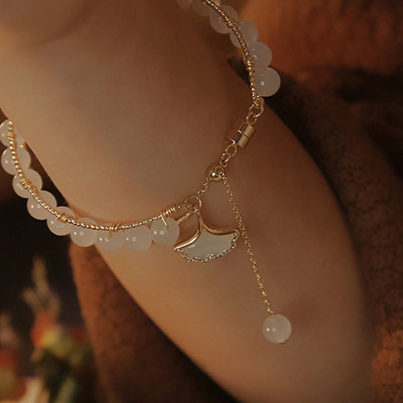 Jade-Ginkgoblatt-Glücksarmband für Wohlstand und Überfluss