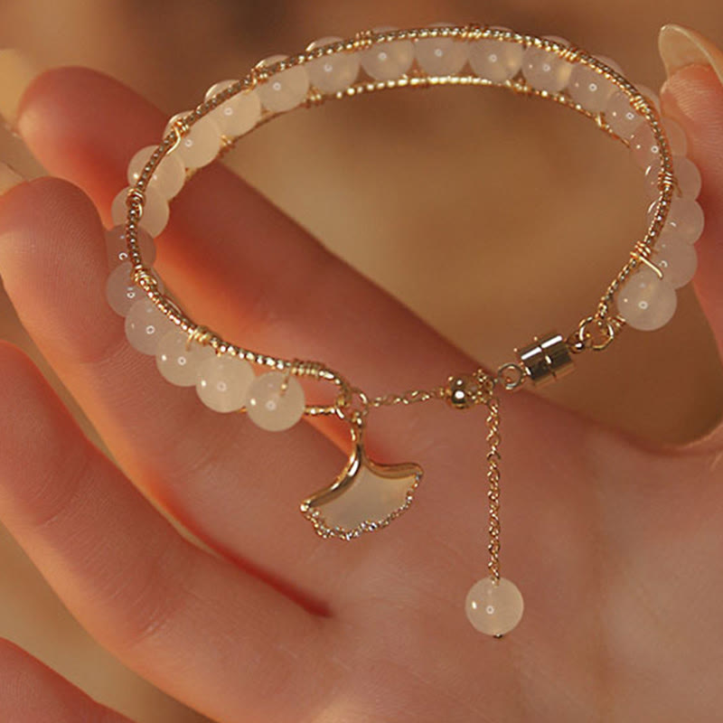 Jade-Ginkgoblatt-Glücksarmband für Wohlstand und Überfluss