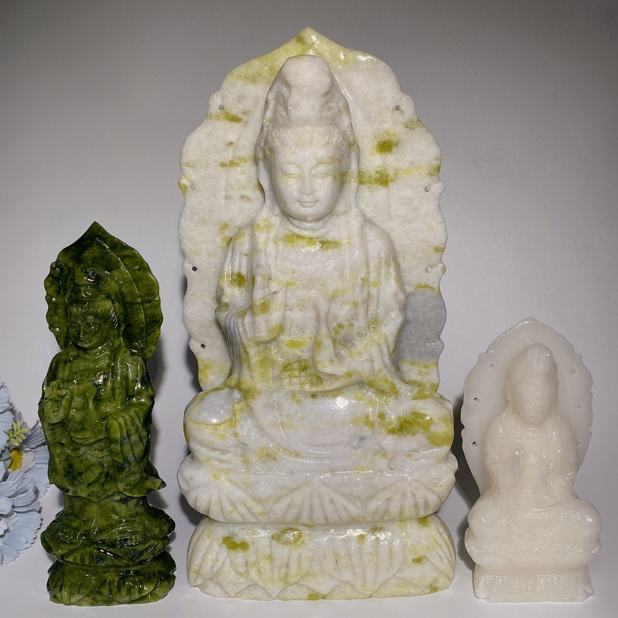 Jade Guanyin Crystal Carving 15-35cm Healing Statue