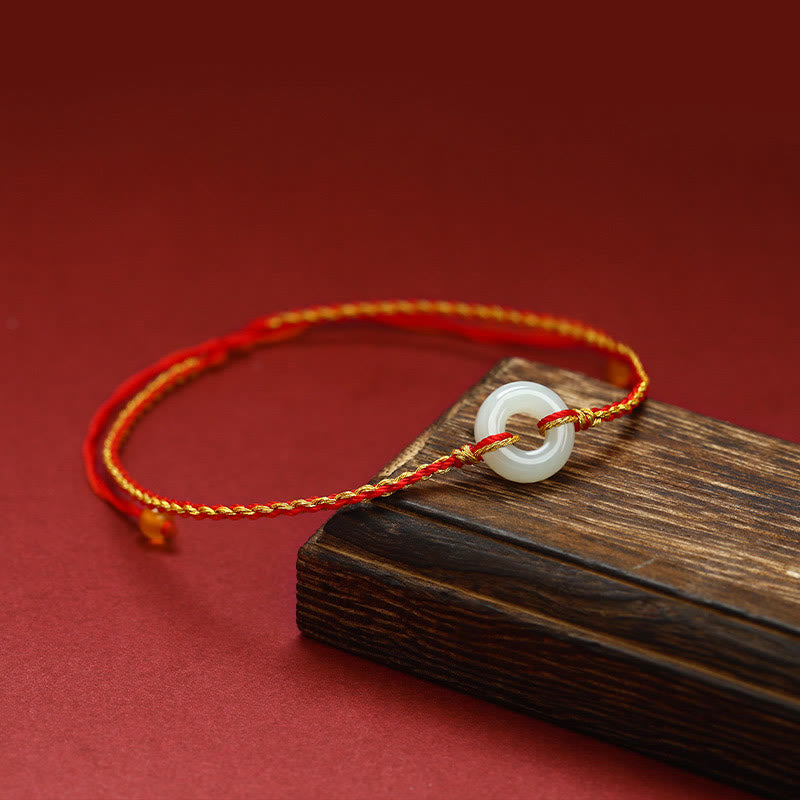 Jade Luck Abundance Geflochtenes Armband und Fußkettchen mit Peace-Schnalle