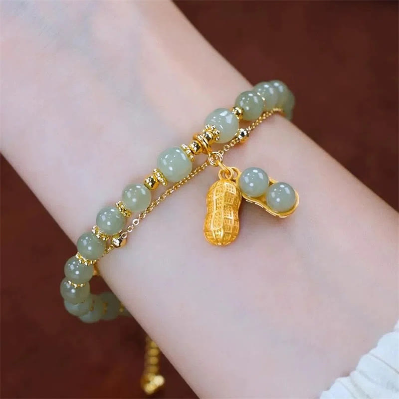 Jade-Glücksperlenarmband mit Blatt-, Tulpen- und Fu-Symbol