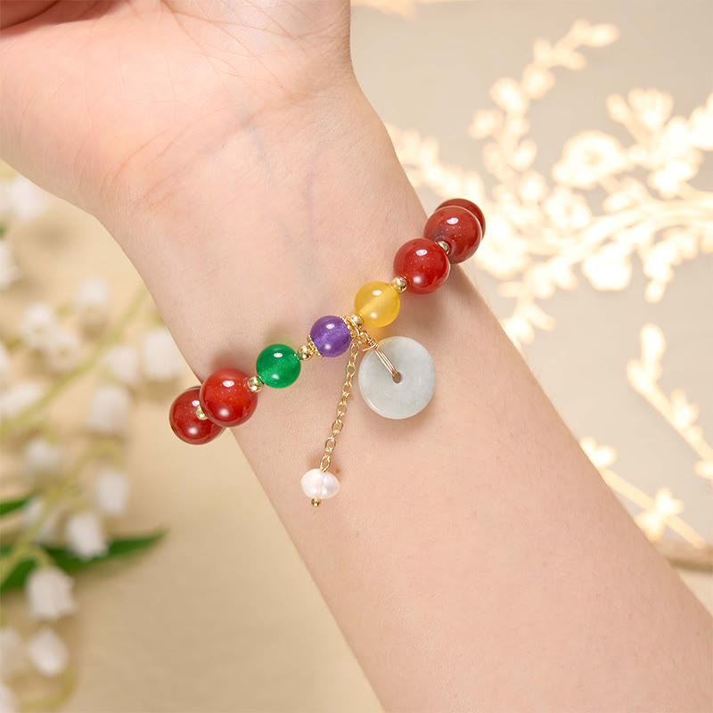 Jade-Rot-Achat-Peace-Schnalle-Vertrauensarmband