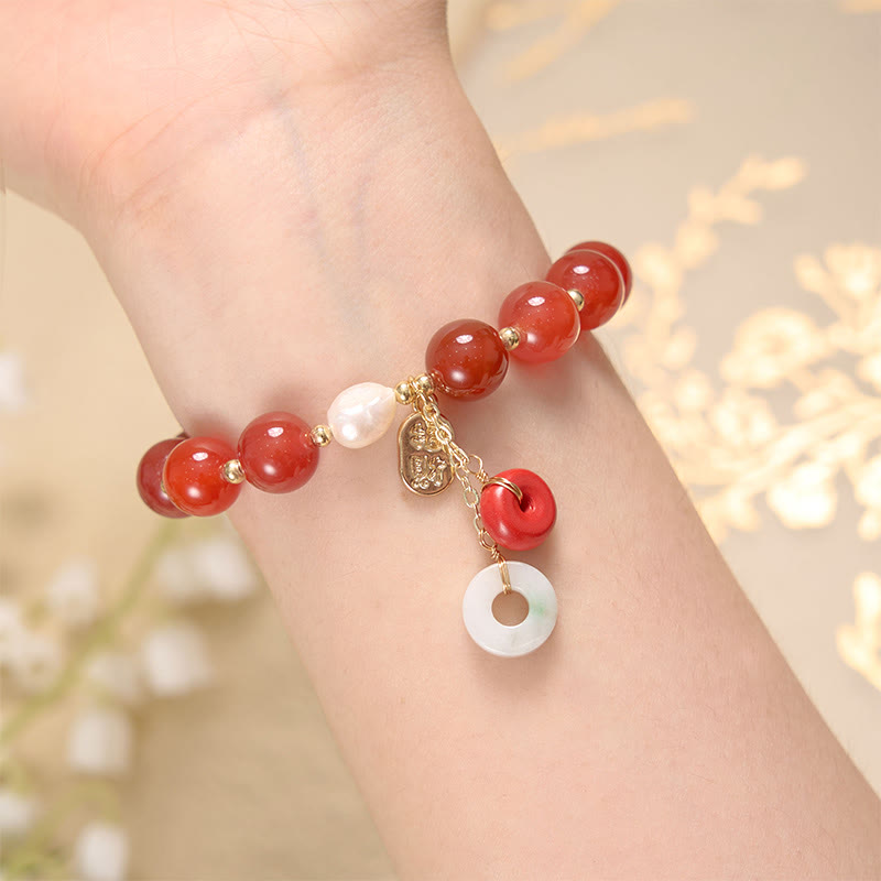 Jade-Rot-Achat-Peace-Schnalle-Vertrauensarmband