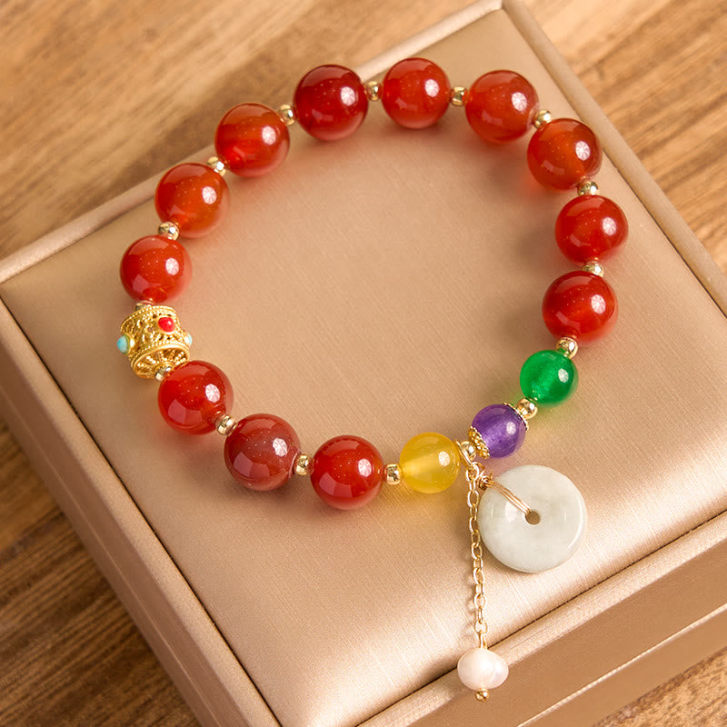 Jade-Rot-Achat-Peace-Schnalle-Vertrauensarmband