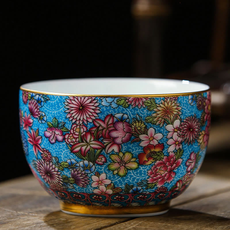 Teetasse aus Jingdezhen-Porzellan mit bunten Blumen, 8 cm, Zen-Dekor