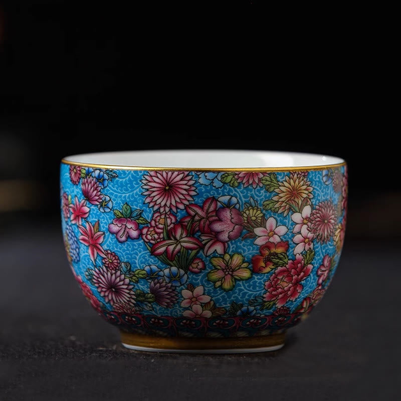Teetasse aus Jingdezhen-Porzellan mit bunten Blumen, 8 cm, Zen-Dekor