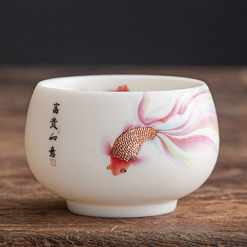 Teetasse aus Porzellan mit Koi-Fisch, 150 ml, Keramik, Zen-Dekor
