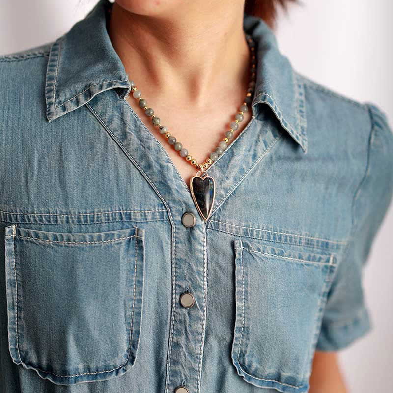 Labradorit-Halskettenanhänger zur Unterstützung der Heilung, 45 cm