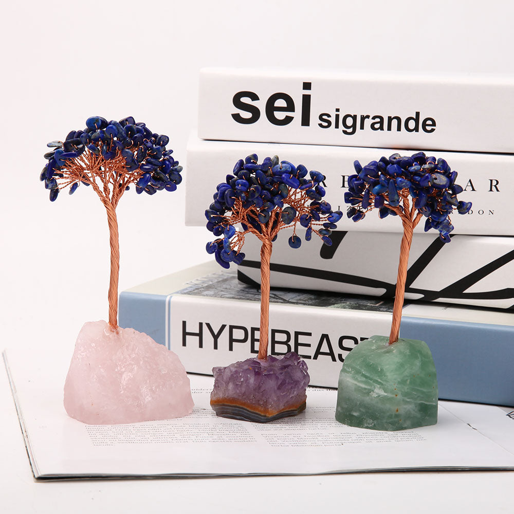 Lapiskristallbaum mit natürlicher Edelsteinbasis, 12 cm