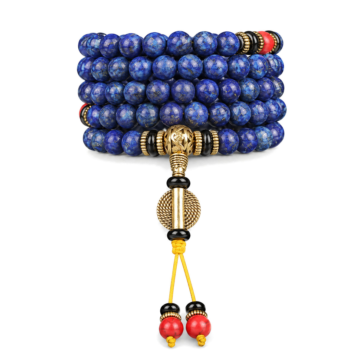 108 Beads Lapis Lazuli Positive Tibetan Mala Bracelet, on a white background