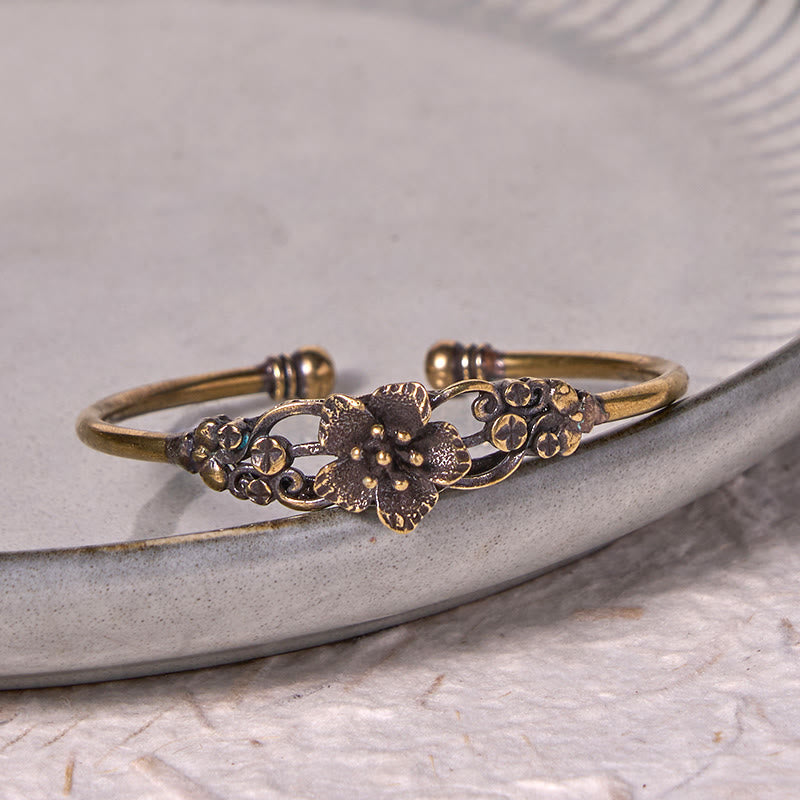 Große Kupfer Blumen Blätter Glück Heilung Manschette Armband Armreif