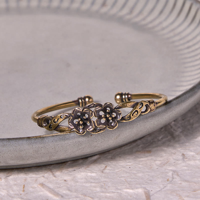 Große Kupfer Blumen Blätter Glück Heilung Manschette Armband Armreif