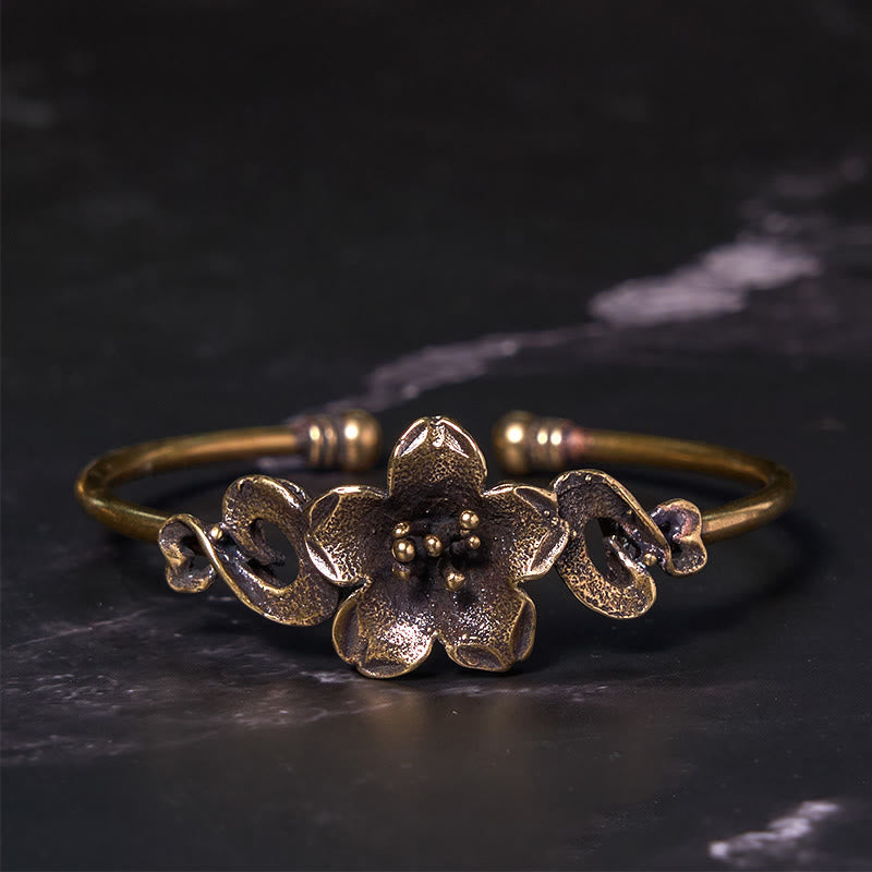 Große Kupfer Blumen Blätter Glück Heilung Manschette Armband Armreif