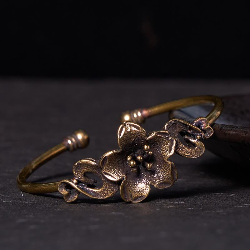 Große Kupfer Blumen Blätter Glück Heilung Manschette Armband Armreif