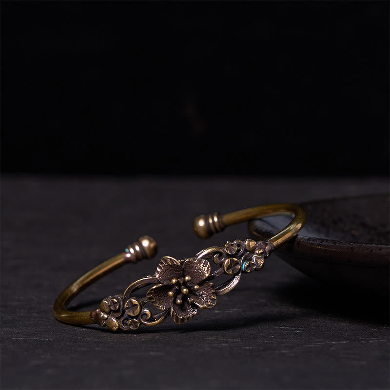 Große Kupfer Blumen Blätter Glück Heilung Manschette Armband Armreif