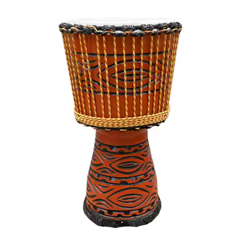 African Djembe Drum with Carved Tribal Patterns and Woven Details 10 to 15 Inch