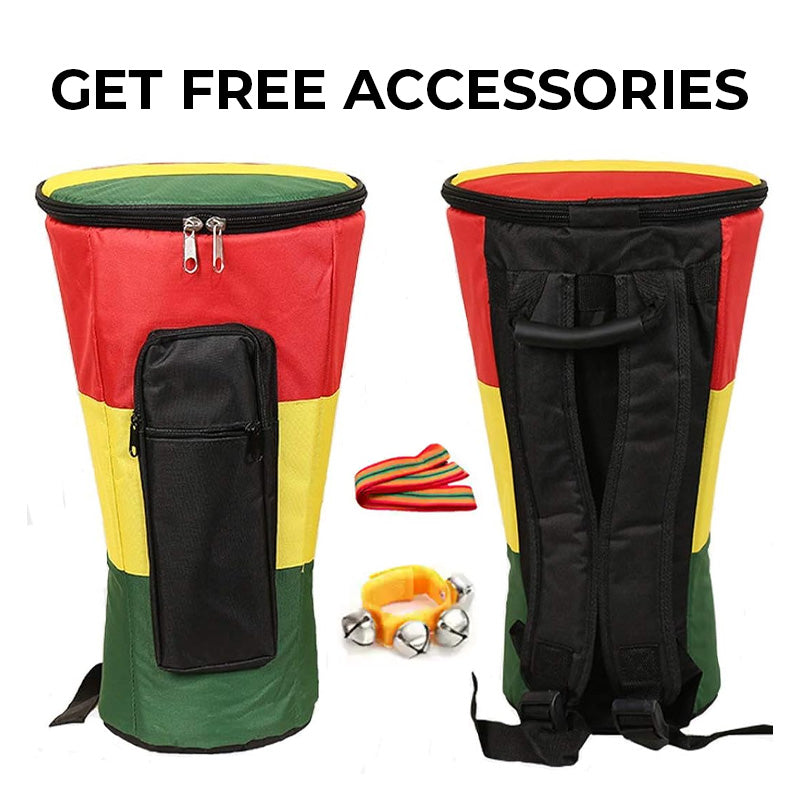 Rasta-colored drum bag with backpack straps for Large Djembe African Drum