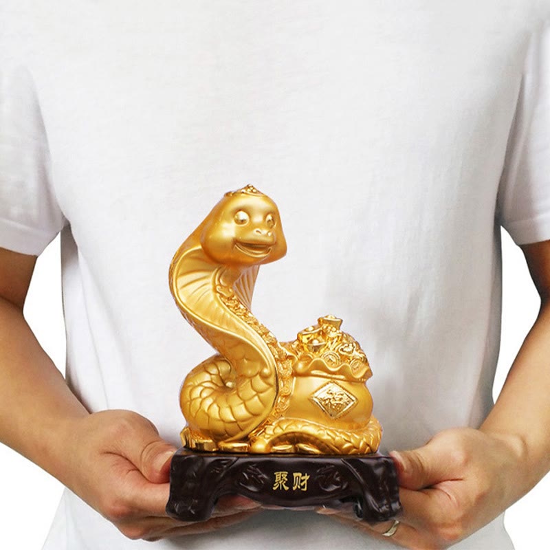 Große Schatzschalenstatue aus Kunstharz zum Jahr der Schlange, 25 cm
