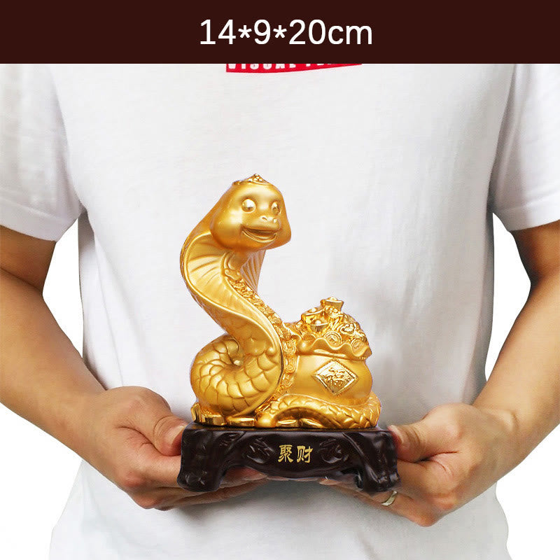 Große Schatzschalenstatue aus Kunstharz zum Jahr der Schlange, 25 cm