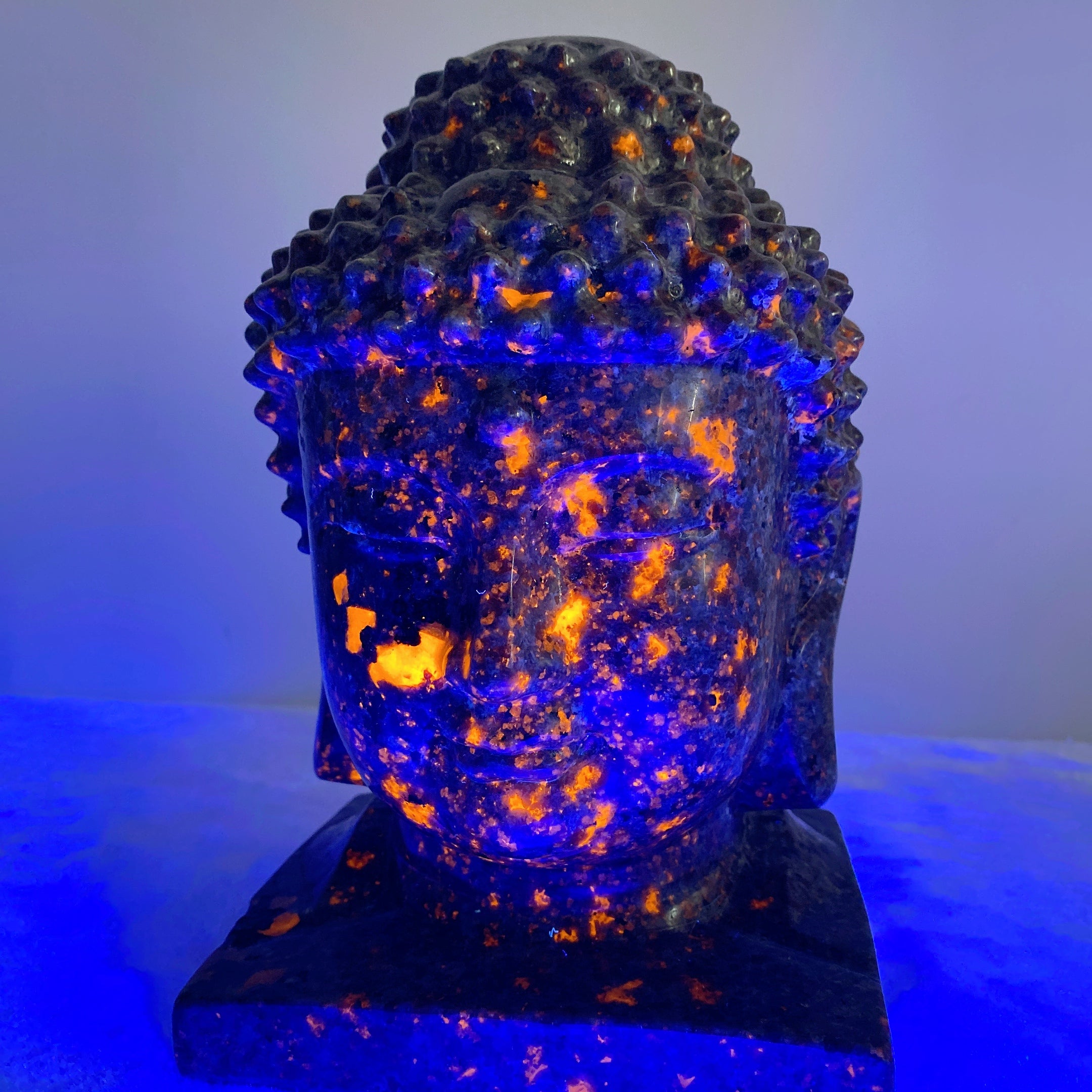 Large UV Reactive Yooperlite Buddha Head Carving 13.5cm
